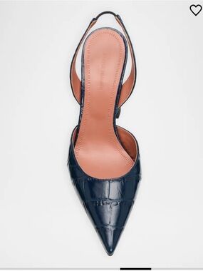 Amina Muaddi Pointed Toe Slingback Pump in Navy blue and Croc pattern